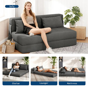 4-in-1 Folding Sofa Bed – Convertible Corduroy Loveseat Sleeper Couch with Pillow, Space-Saving Fold-Out Chair Bed