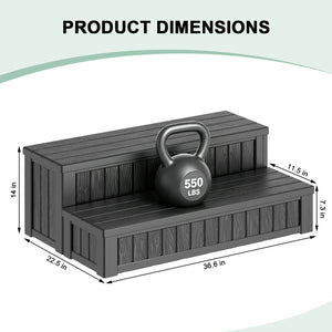 36.6 Inch Non-Slip Hot Tub Steps with 32 Gallon Storage, Outdoor Spa Stairs for Pool, RV & Deck, Black