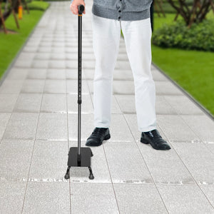 Adjustable Stair-Climbing Assist Cane with Half-Step Platform – Quad Base Walking Aid for Seniors