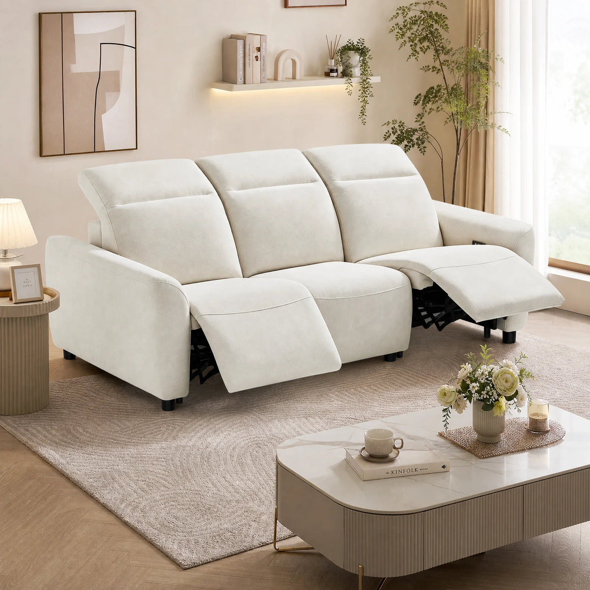 Power Reclining 3-Seater Sofa – Zero Gravity Wall-Hugger Couch with Adjustable Headrests, USB-A & USB-C Charging Ports