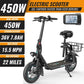 450W Electric Scooter with Seat for Adults, 15-Mile Range, 16 MPH, 12" Tires, Rear Basket, Adjustable Seat, UL2272 Certified