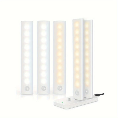 Rechargeable Motion Sensor Under Cabinet LED Lights, 2 Light Colors, 1/3/5/6-Pack