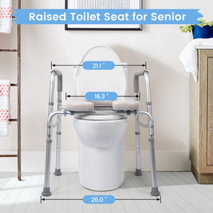 Height Adjustable Raised Toilet Seat with Padded Seat – Homecare Commode & Bathroom Safety Frame, 350 lb Capacity