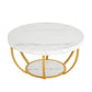 31.7" Round 2-Tier Coffee Table with Storage Shelf, Industrial Wood Center Table for Living Room