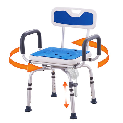 360° Swivel Shower Chair – Height Adjustable Bath Seat with Armrests, Backrest & Non-Slip Feet for Seniors