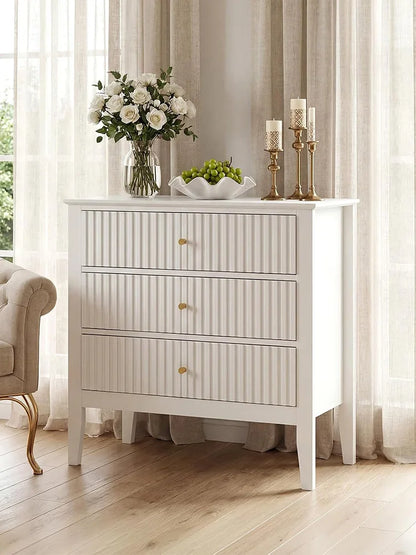 31.5" Fluted Nightstand with Charging Station & 3 Drawers, Raised-Leg Bedside Storage Cabinet for Bedroom & Living Room