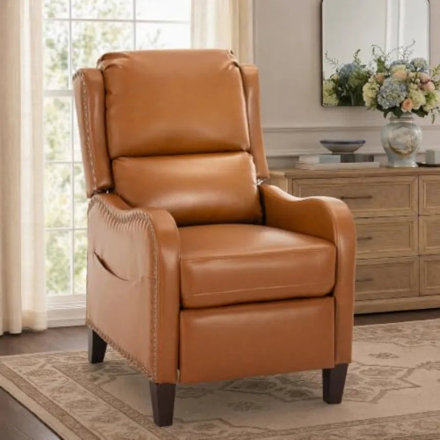 Faux Leather Pushback Recliner Chair – Upholstered Reclining Accent Armchair with Padded Seat for Living Room