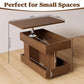 Solid Wood Lift-Top Coffee Table with Storage & Wheels, Square Walnut Wood Side Table, No Assembly Required