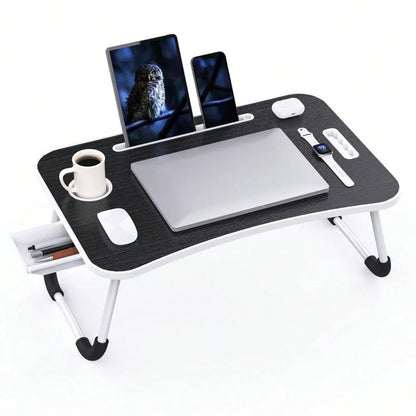 Foldable Laptop Bed Table with Storage – Portable Lap Desk for Study, Reading, Breakfast, Picnic & Home Use