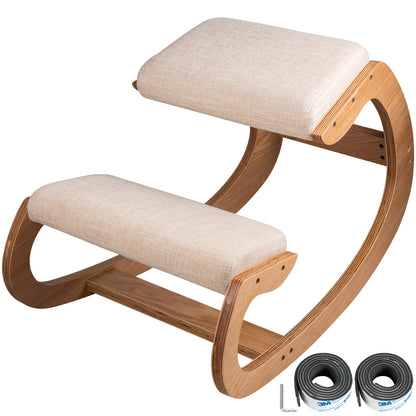Ergonomic Kneeling Chair with Thick Cushion – Rocking Wood Posture Support Stool for Home Office & Computer Desk