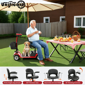 4-Wheel Foldable Electric Mobility Scooter for Adults, 20Ah Battery, 360° Swivel Seat, Solid Tires, Red