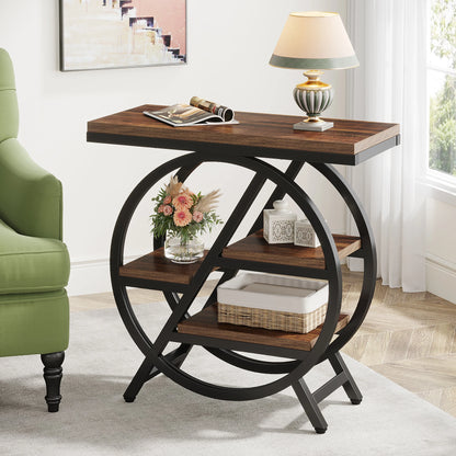 Narrow End Table with 3 Storage Shelves, Industrial Wood Side Table for Sofa, Living Room & Small Spaces