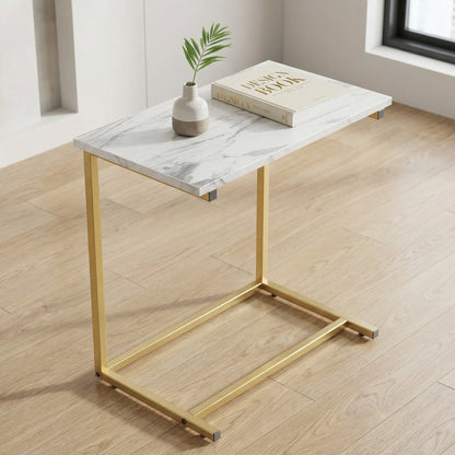 27" C-Shaped End Table, Slide-Under Sofa Side Table for Living Room & Bedroom