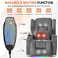 Massage & Heat Recliner Chair with LED Lights, Cup Holders & USB Ports, Upholstered Home Theater Chair