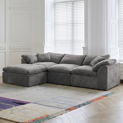 109-Inch Modern L-Shaped Cloud Sectional Sofa – Oversized 3-Seater Deep Seat Chenille Couch with Ottoman, White