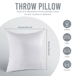 Throw Pillow Inserts, 2-Pack or 4-Pack Square Decorative Couch & Bed Cushion Inserts, 50x50cm / 55x55cm, White