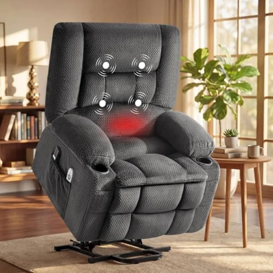 Power Lift Recliner Chair with Massage & Heat, Electric Stand Assist Overstuffed Reclining Chair for Seniors