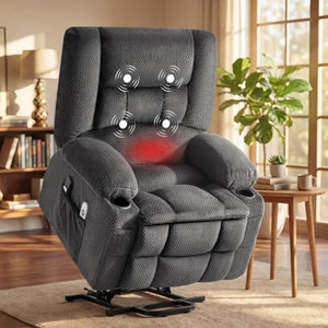 Power Lift Recliner Chair with Massage & Heat, Electric Stand Assist Overstuffed Reclining Chair for Seniors