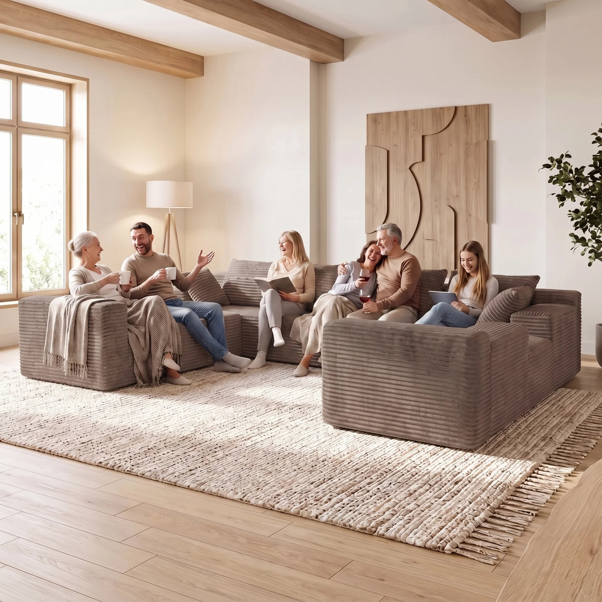 139-Inch U-Shaped Corduroy Sectional Sofa – Extra Large Deep Seat Cloud Couch, Modern Upholstered No-Assembly Living Room Sofa