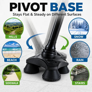 Adjustable Foldable Walking Cane with 360° Pivot Base – Lightweight Self-Standing Mobility Aid