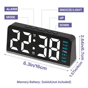 Mini Digital Alarm Clock with Blue Night Light, USB Powered, Year, Date & Temperature Display, Adjustable Brightness – Black