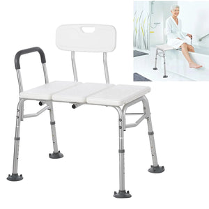 Tub Transfer Bench for Seniors – Height Adjustable Shower Chair with Backrest & Slip-Resistant Feet