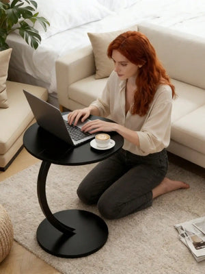 Solid Wood Round Coffee Table with Double-Layer Storage, Modern Living Room Side Table