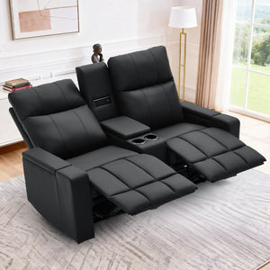 2-Seater Reclining Loveseat Sofa with Massage & Heat – PU Leather Manual Recliner with Cup Holders, Storage & Charging Ports
