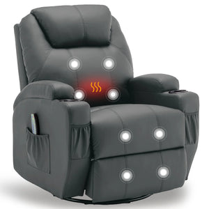 360° Swivel Rocking Recliner Chair with Massage & Heat – Manual Lounge Chair with Remote Control & Cup Holder