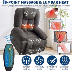 Power Lift Recliner Chair with Massage & Heat, 3-Position Electric Stand Assist Sofa with USB Ports, Cup Holders & Side Pockets