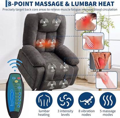 Power Lift Recliner Chair with Massage & Heat, 3-Position Electric Stand Assist Sofa with USB Ports, Cup Holders & Side Pockets