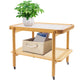 2-Tier Rolling Side Table with Tempered Glass Top, Rattan Shelf & Lockable Wheels for Living Room and Bedroom