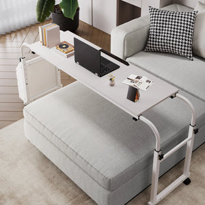 60.6–84.2 Inch Adjustable Overbed Table with Wheels, Mobile Rolling Laptop Desk with 0–65° Tilting Stand for Home & Hospital