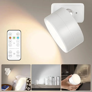 Rechargeable Magnetic LED Wall Reading Light, Remote Control, 360° Rotation, 3 Color Temperatures, Stepless Dimming, White, 1–2 Pack