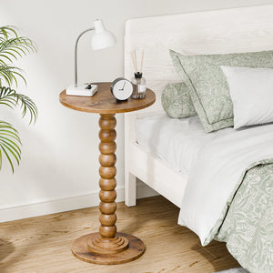12" Round Side Table with Solid Wood Legs & Storage Shelf for Living Room and Small Spaces