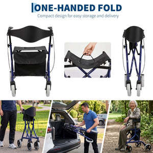 Heavy-Duty Aluminum Rollator Walker for Seniors with Seat – 330 lb Capacity, 8" All-Terrain Wheels & Dual Brakes