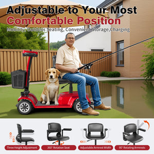 Heavy Duty 4-Wheel Mobility Scooter for Adults, Foldable All-Terrain Carbon Steel Frame, Dual Mode