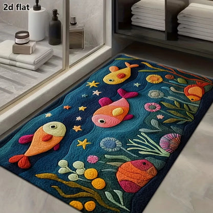 Square Diatomaceous Earth Bathroom Mat, Quick Dry Absorbent Bath Rug with Non-Slip Rubber Backing