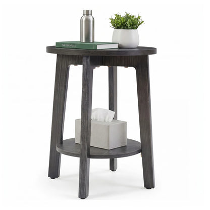 Round Wood Side Table with 2-Tier Storage Shelf, Coffee End Table for Living Room & Bedroom
