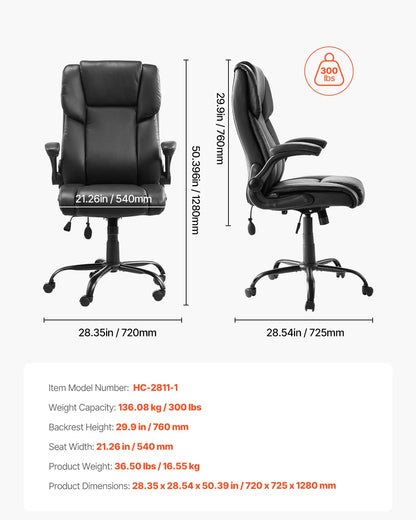 Ergonomic Executive Office Chair, 300/400 lb Capacity PU Leather Reclining Chair with Adjustable Height