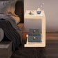 Rubber Wood C-Shaped Side Table with Storage Shelf & Casters, Mobile Sofa End Table for Small Spaces