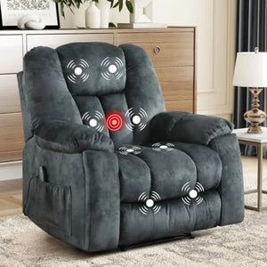 Manual Massage Recliner Chair with Heat – Soft Fabric Upholstered Lounge Chair with Hidden Cup Holders & Side Pocket