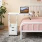 Height Adjustable Overbed Table with Storage Cabinet, 27.56–34.65 Inch Bedside Table with White Anti-Rust Metal Frame
