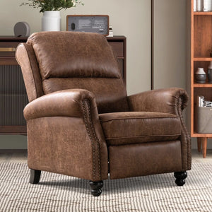 Faux Leather Pushback Recliner Chair – Upholstered Accent Armchair with Nailhead Trim for Living Room