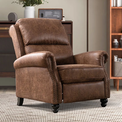 Faux Leather Pushback Recliner Chair – Upholstered Accent Armchair with Nailhead Trim for Living Room