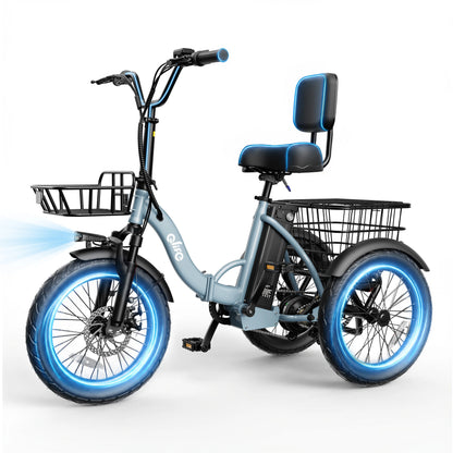 1200W Folding Electric Tricycle for Adults, 48V 10.4Ah Removable Battery, 18" Fat Tire, 18 MPH, Up to 50 Miles