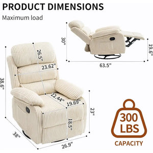 360° Swivel Rocking Recliner Chair – Upholstered Nursery Rocker Armchair with Side Pocket & Retractable Footrest