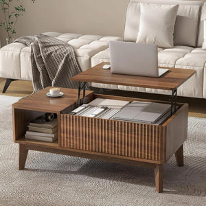 Fluted Lift-Top Coffee Table with Hidden Storage, Modern Living Room & Home Office Center Table
