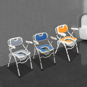 Height Adjustable Shower & Bedside Commode Chair with Armrests & Backrest – Portable Toilet Seat for Seniors