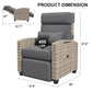 Adjustable Wicker Recliner Chair – 150° Reclining Patio Lounge Chair with Footrest, Flip-Up Side Table & Removable Cushion, Grey
